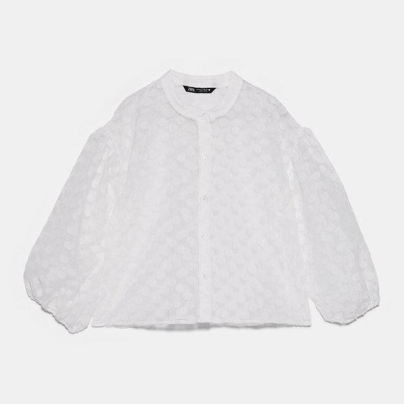 Zara POLKA DOT ORGANZA TOP-white-7385/155 - Picture 2 of 8